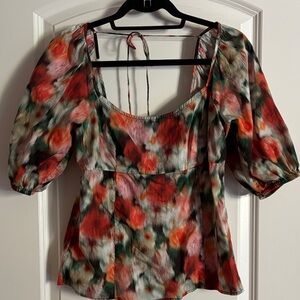 Hazey Floral Puff Sleeve Top J CREW